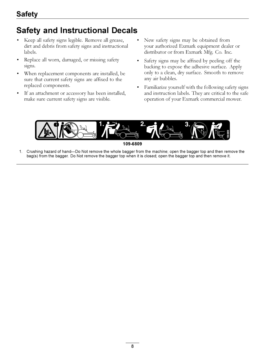 Exmark 4500-438 rev. a manual Safety and Instructional Decals, 109-6809 