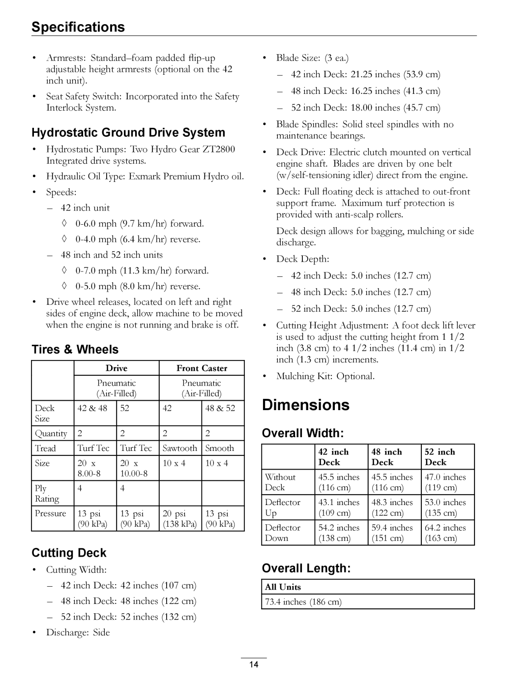 Exmark 4500-450 manual Dimensions 