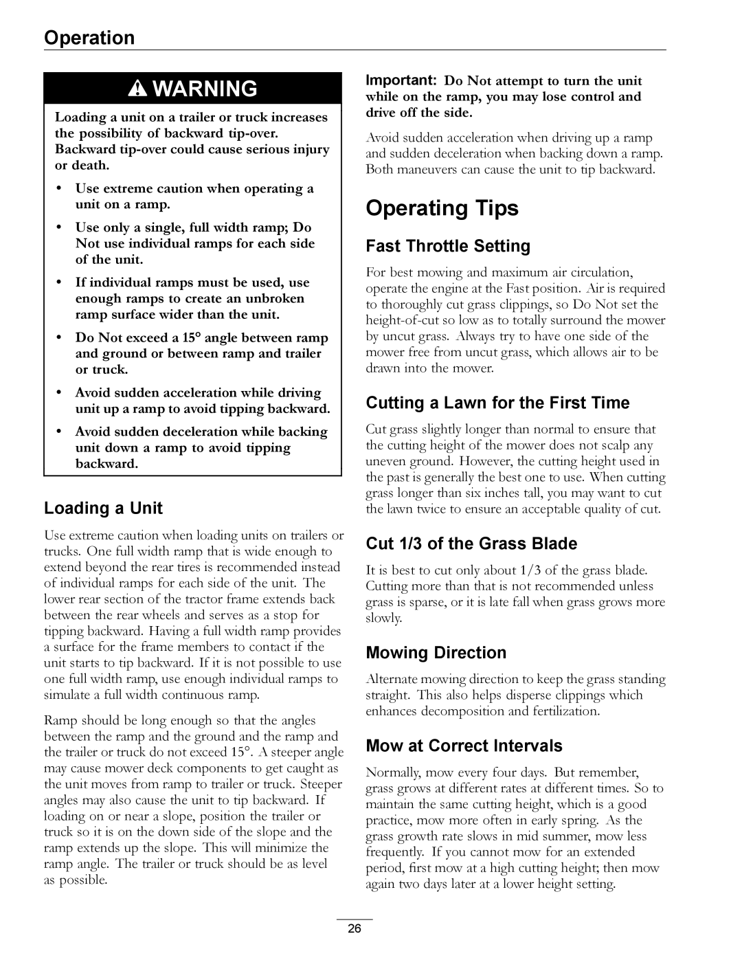 Exmark 4500-450 manual Operating Tips 