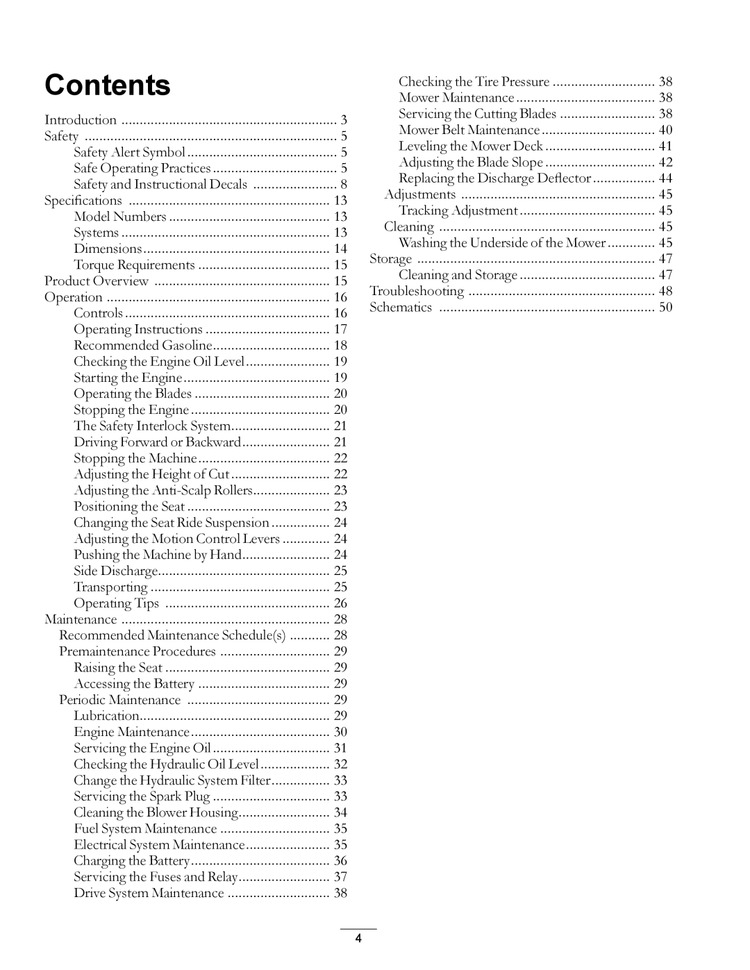 Exmark 4500-450 manual Contents 