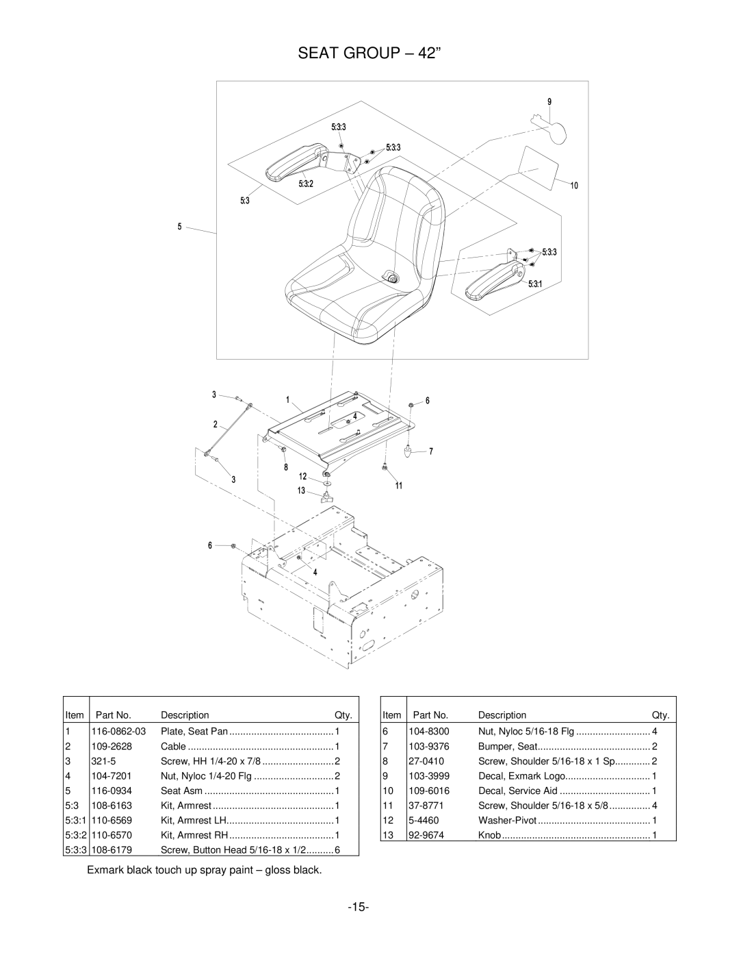 Exmark 4500-451 manual Seat Group 