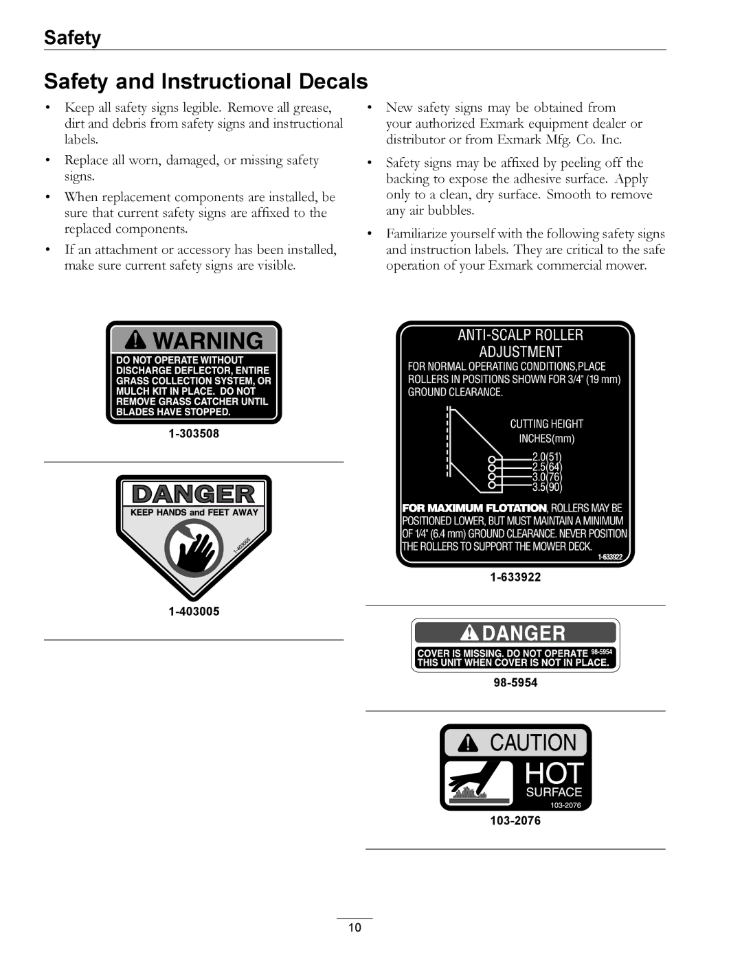 Exmark 4500-466 manual Safety and Instructional Decals 