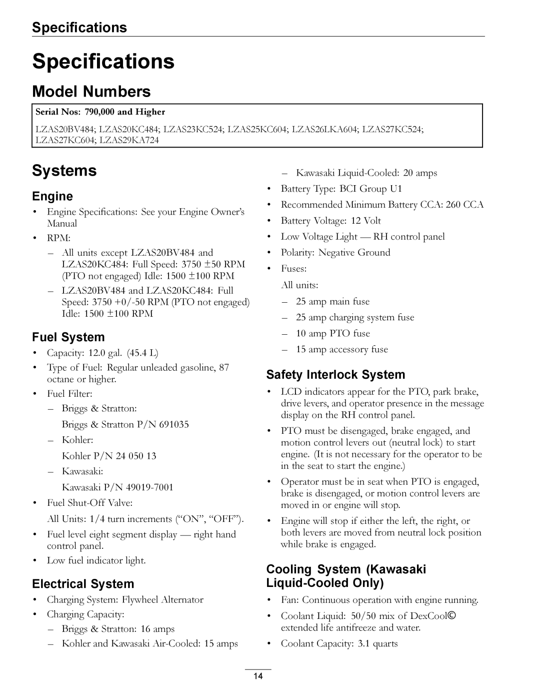 Exmark 4500-466 manual Specifications, Model Numbers, Systems 