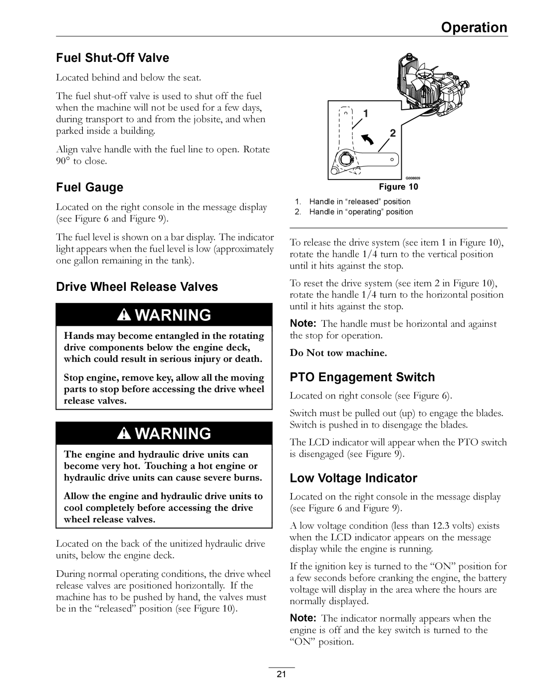 Exmark 4500-466 Fuel Shut-Off Valve, Fuel Gauge, Drive Wheel Release Valves, PTO Engagement Switch, Low Voltage Indicator 