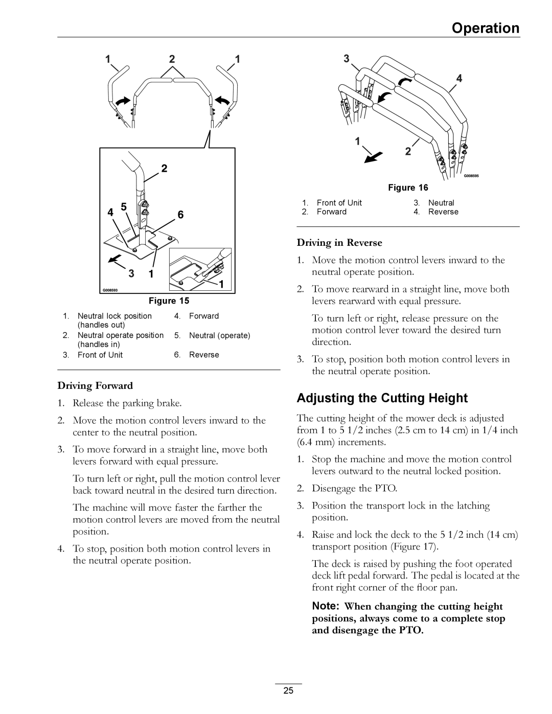 Exmark 4500-466 manual Adjusting the Cutting Height, Driving Forward 