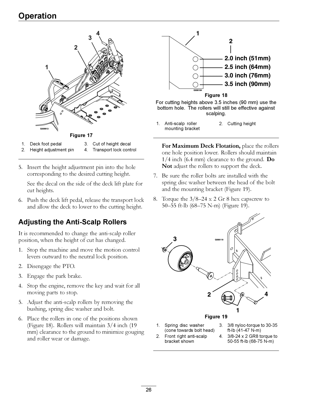 Exmark 4500-466 manual Adjusting the Anti-Scalp Rollers 