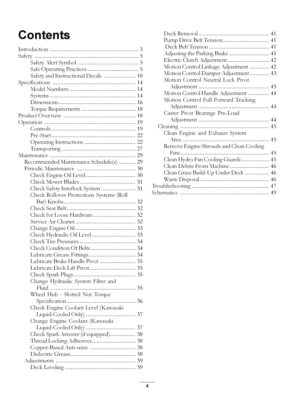 Exmark 4500-466 manual Contents 