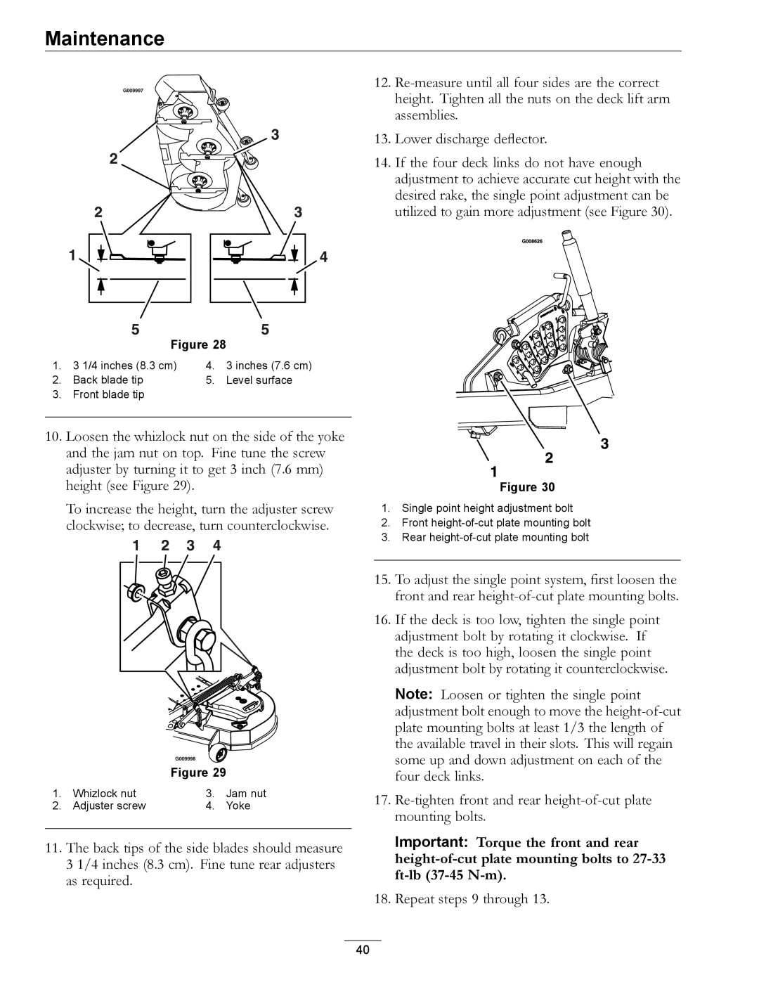 Exmark 4500-466 manual Re-tighten front and rear height-of-cut plate mounting bolts 