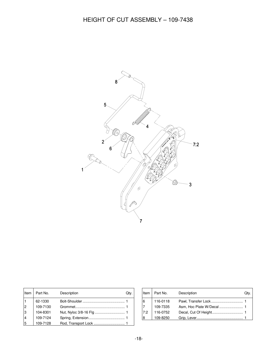 Exmark 4500-484 manual Height of CUT Assembly 