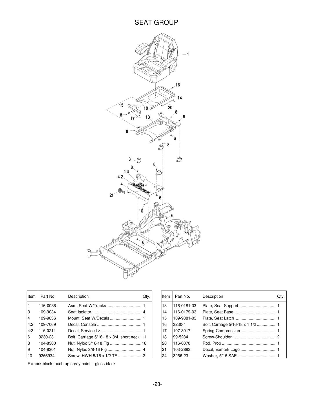 Exmark 4500-484 manual Seat Group 