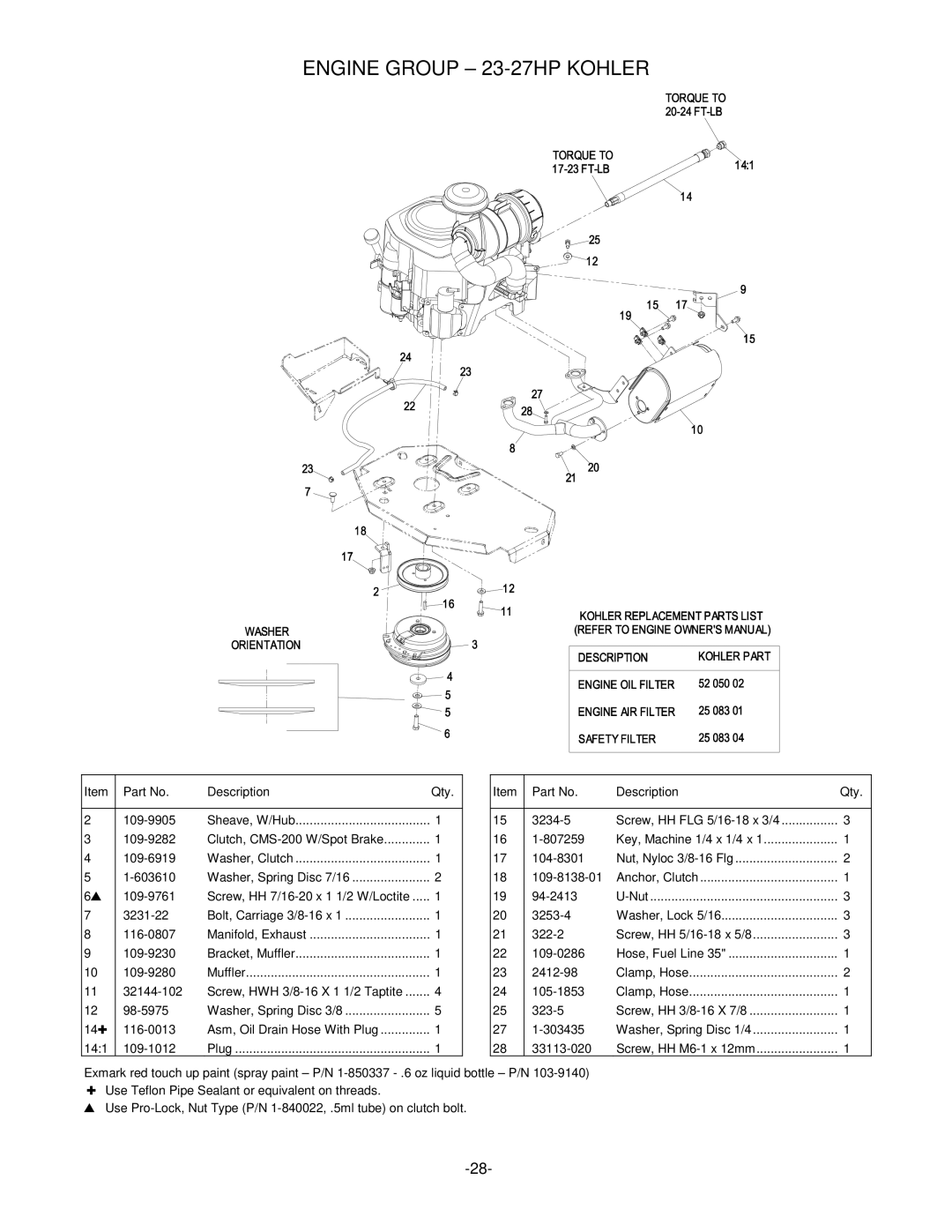 Exmark 4500-484 manual Engine Group 23-27HP Kohler 