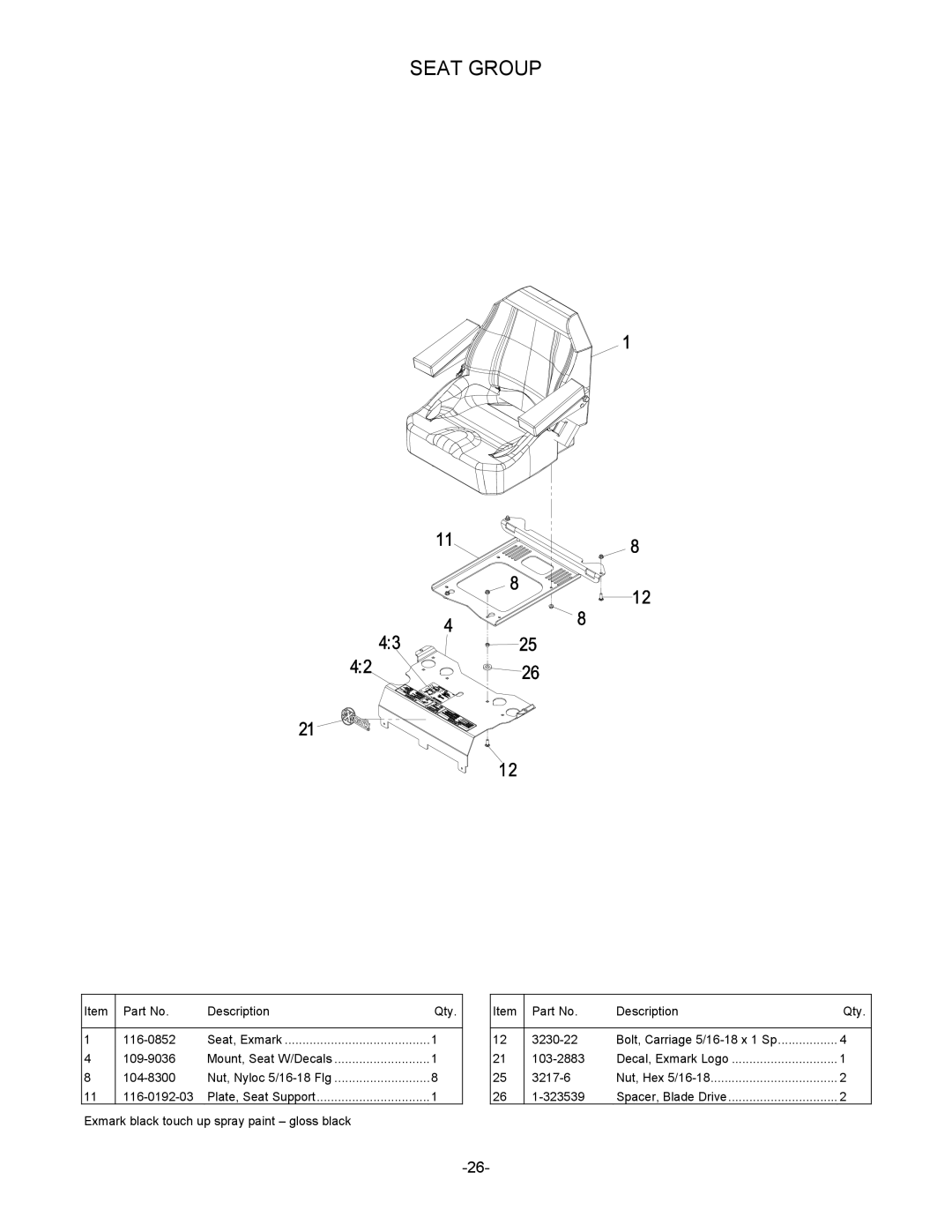 Exmark 790, 4500-485 manual Seat Group 