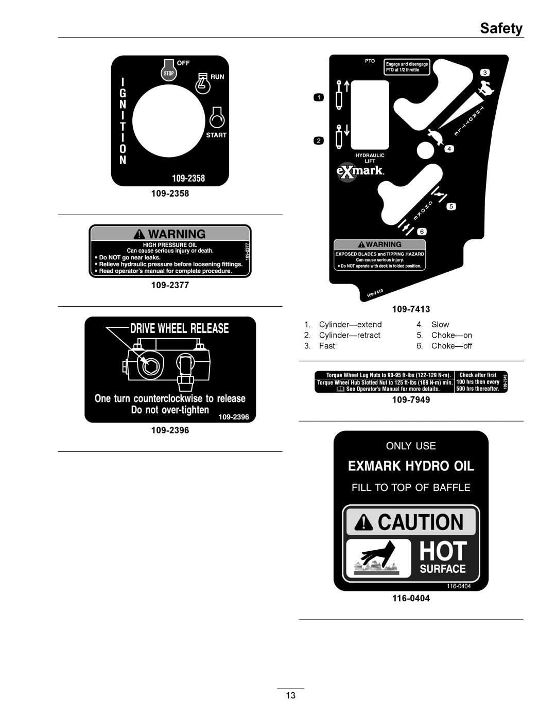 Exmark 4500-497 manual 109-2358 109-2377 109-2396 109-7413 