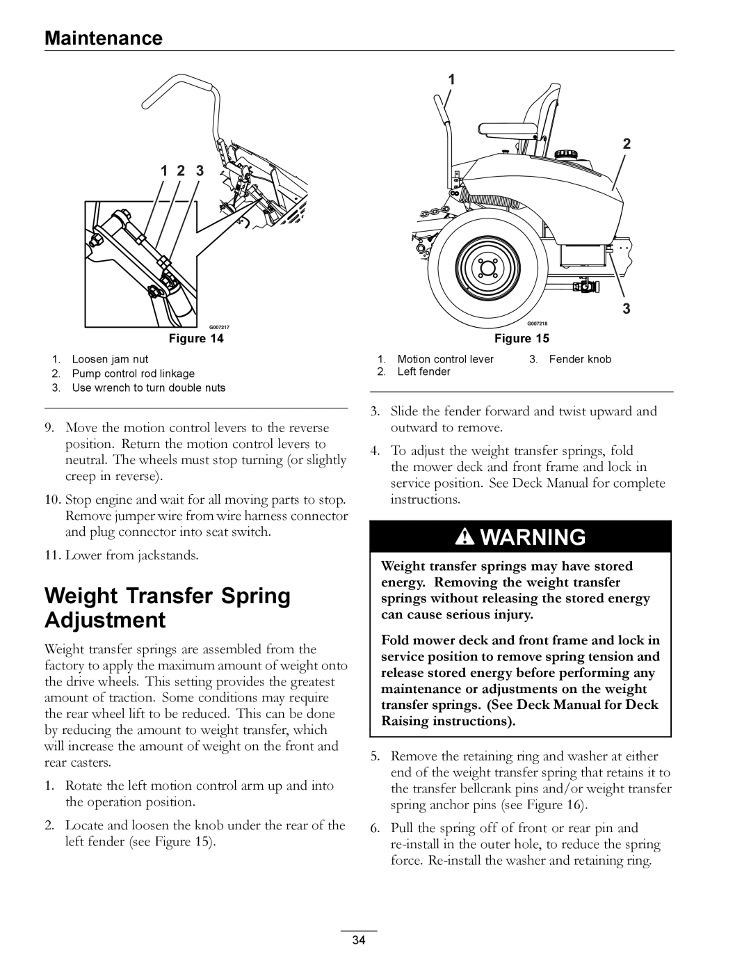 Exmark 4500-497 manual Weight Transfer Spring Adjustment 