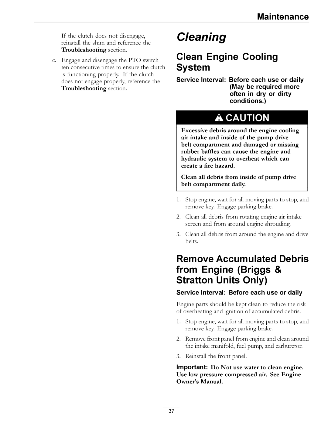 Exmark 4500-497 manual Cleaning, Clean Engine Cooling System 