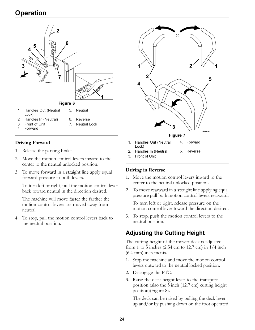 Exmark 4500-501 Rev A manual Adjusting the Cutting Height, Driving Forward 