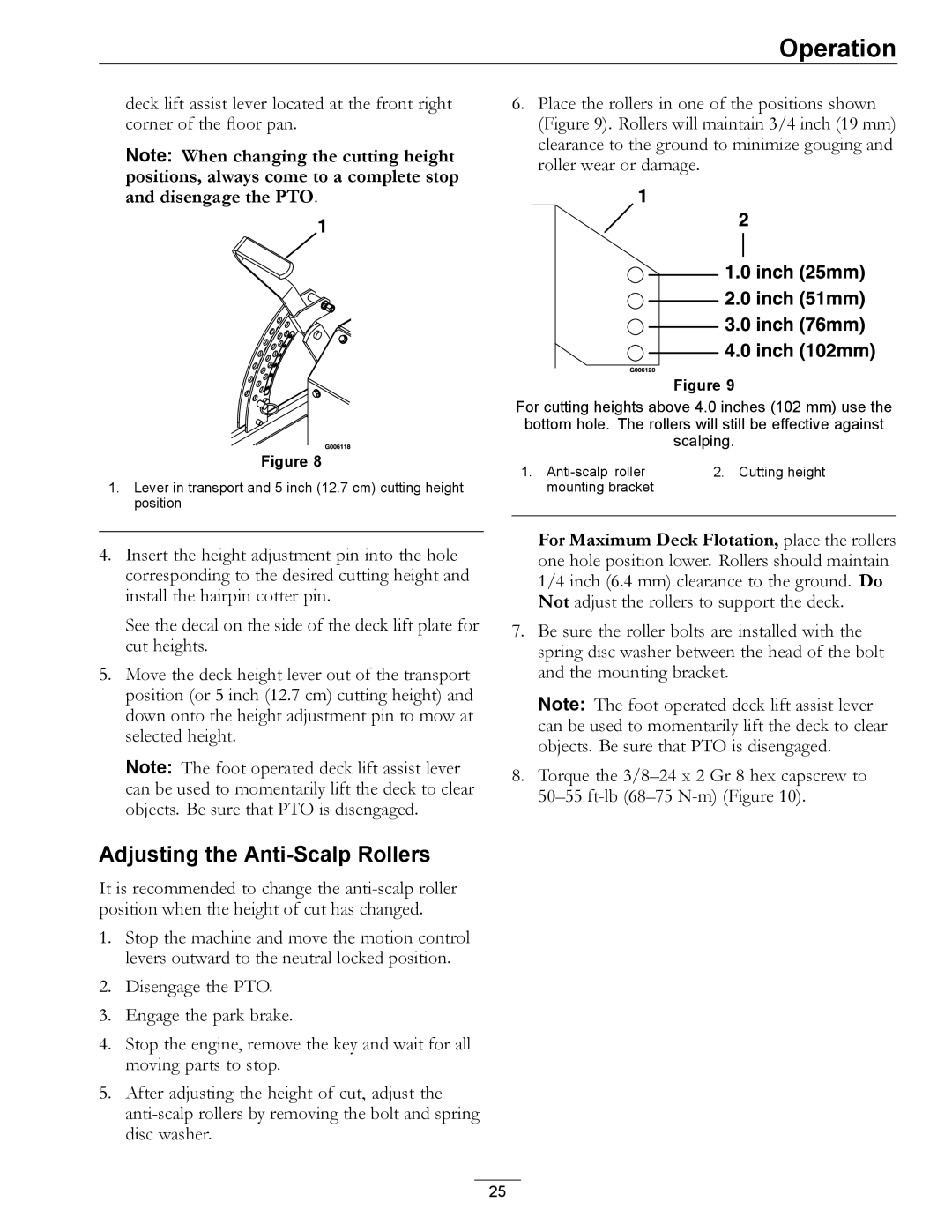 Exmark 4500-501 Rev A manual Adjusting the Anti-Scalp Rollers 