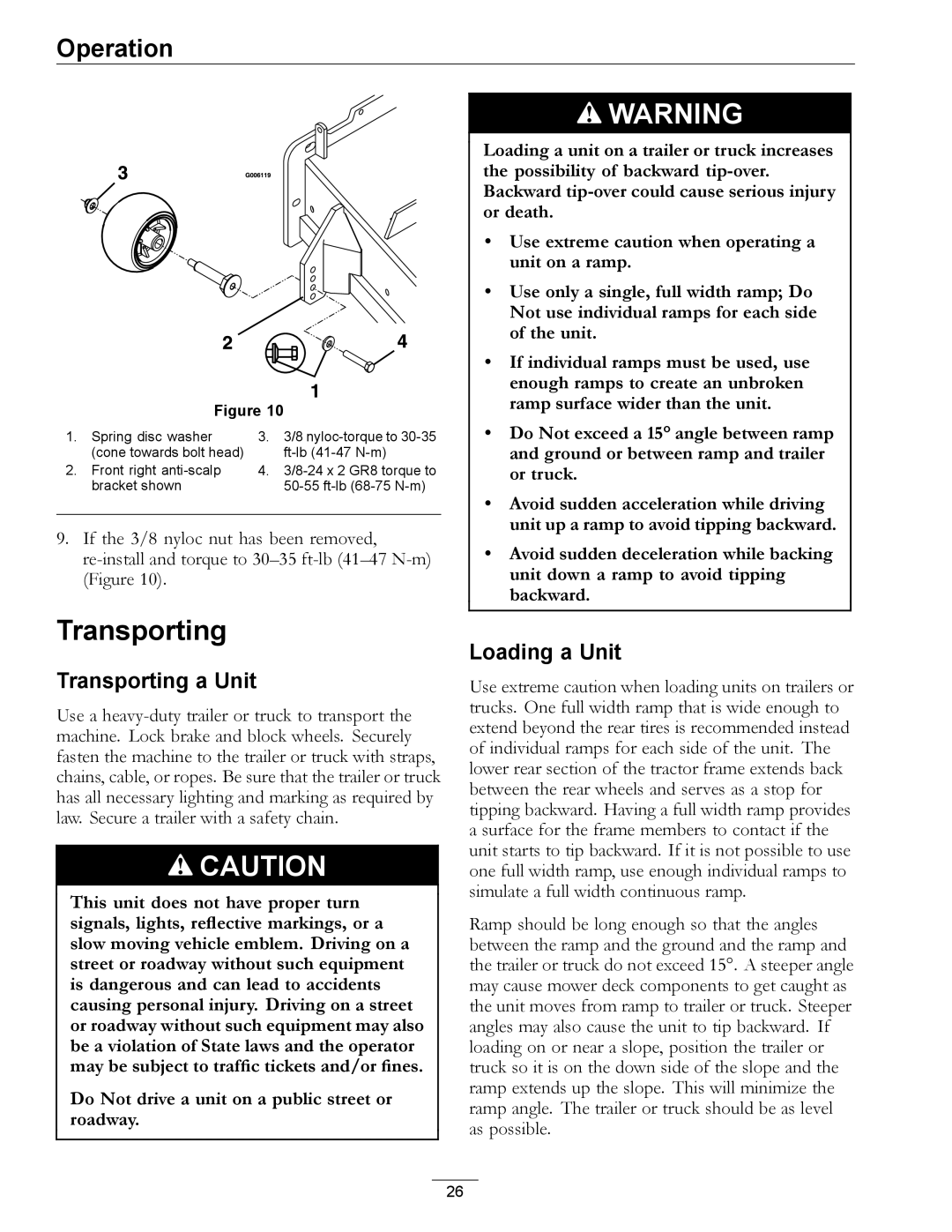 Exmark 4500-501 Rev A manual Transporting a Unit, Loading a Unit 