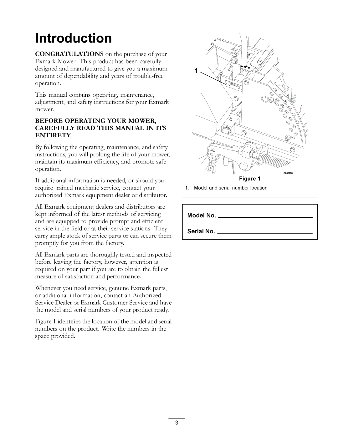 Exmark 4500-501 Rev A manual Introduction 