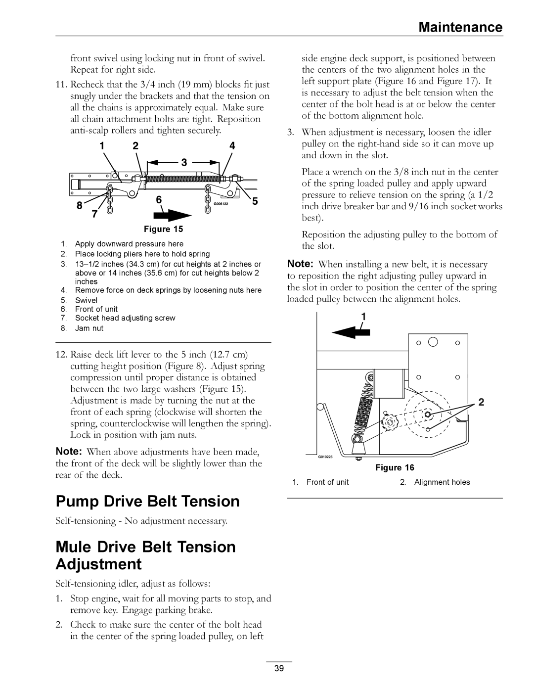 Exmark 4500-501 Rev A manual Pump Drive Belt Tension, Mule Drive Belt Tension Adjustment 