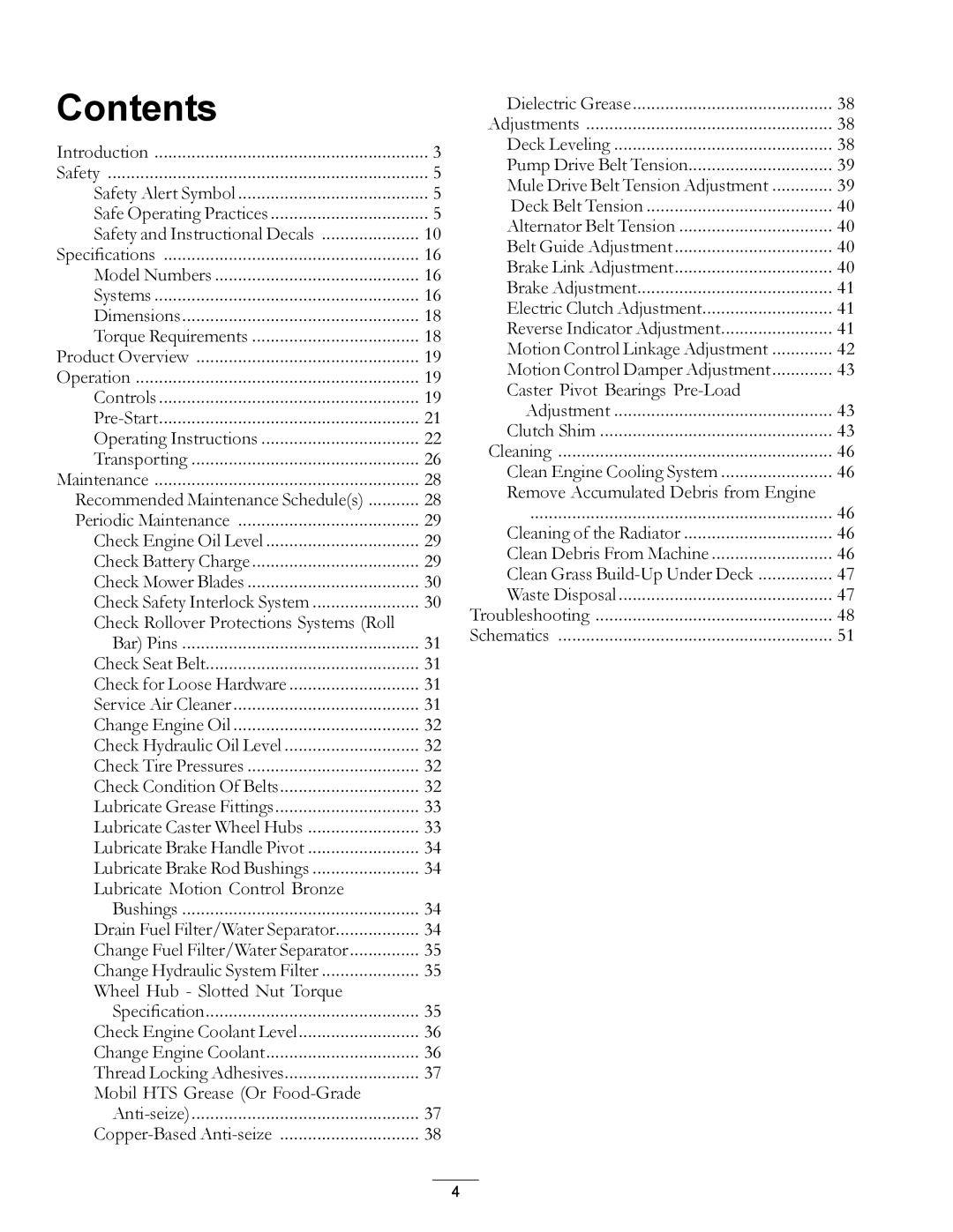 Exmark 4500-501 Rev A manual Contents 