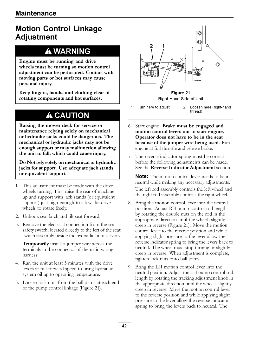 Exmark 4500-501 Rev A manual Motion Control Linkage Adjustment 