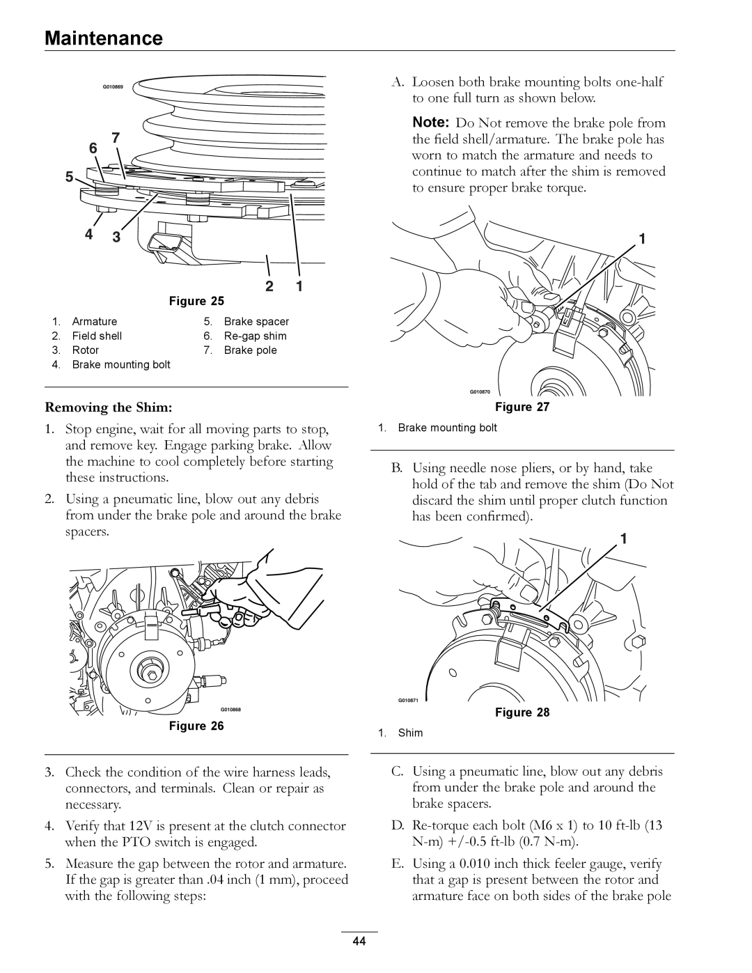 Exmark 4500-501 Rev A manual Removing the Shim 