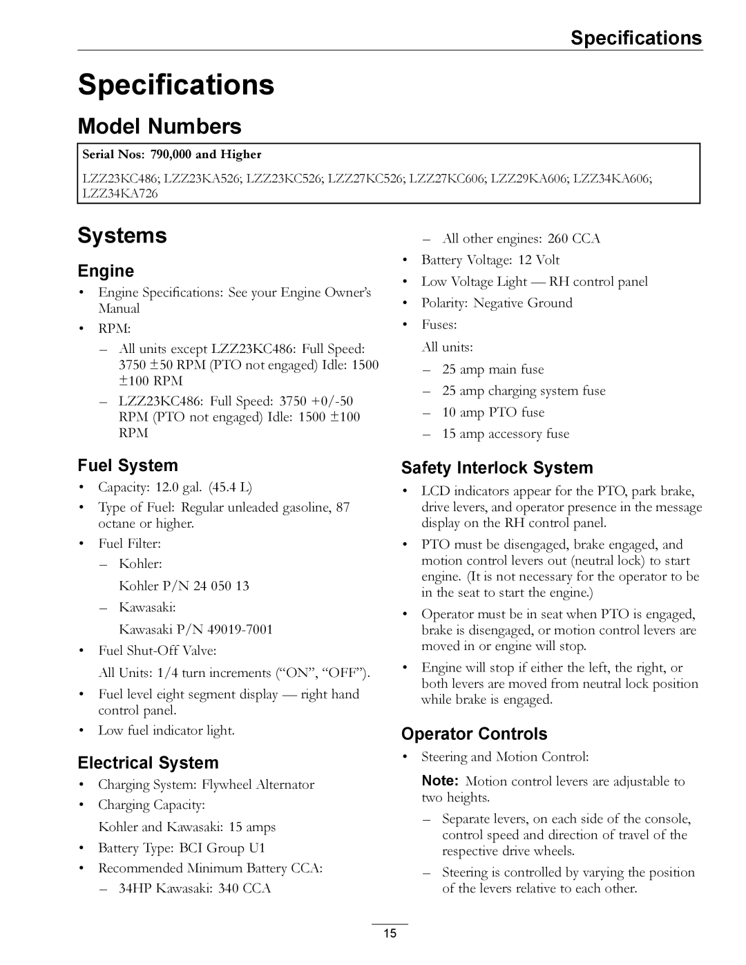 Exmark 4500-507 manual Specifications, Model Numbers, Systems 