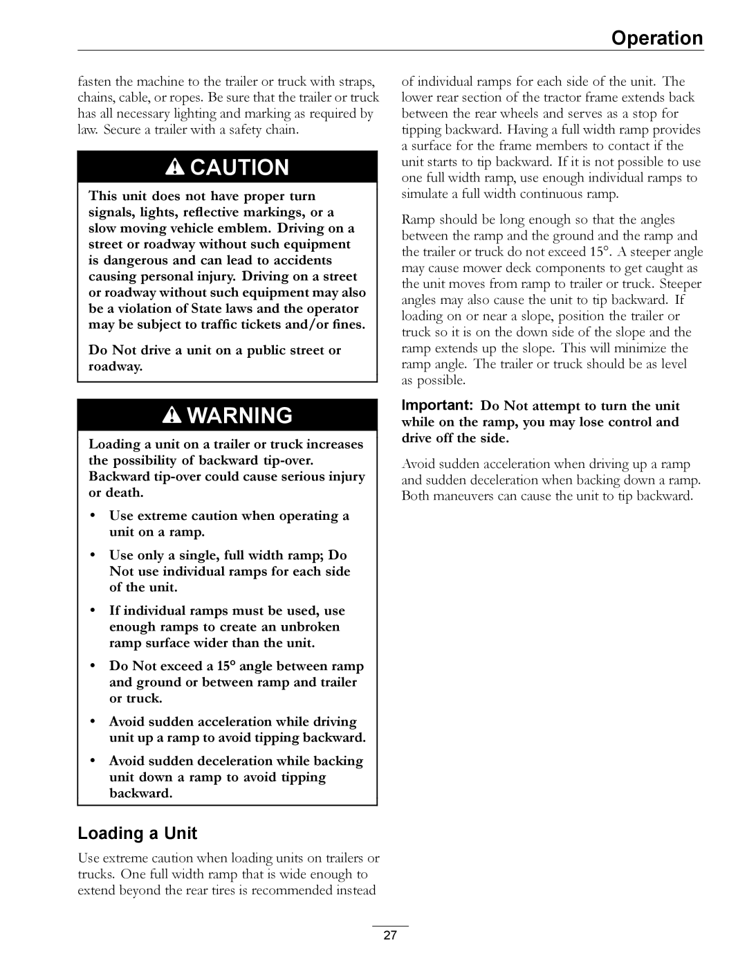 Exmark 4500-507 manual Loading a Unit 