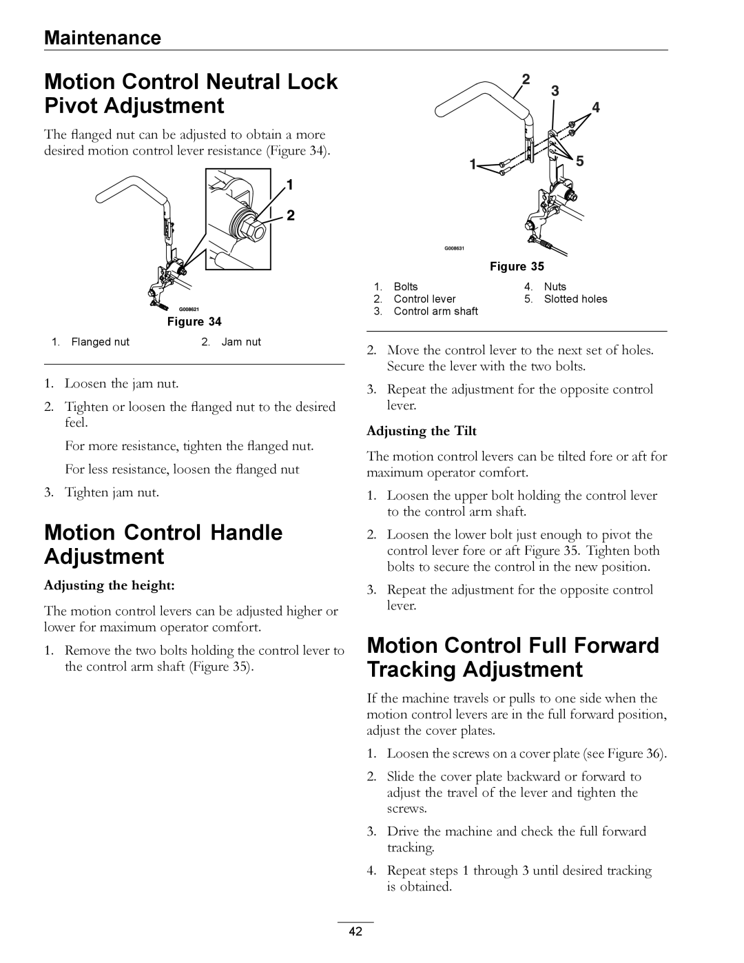 Exmark 4500-507 manual Motion Control Neutral Lock Pivot Adjustment, Motion Control Handle Adjustment 