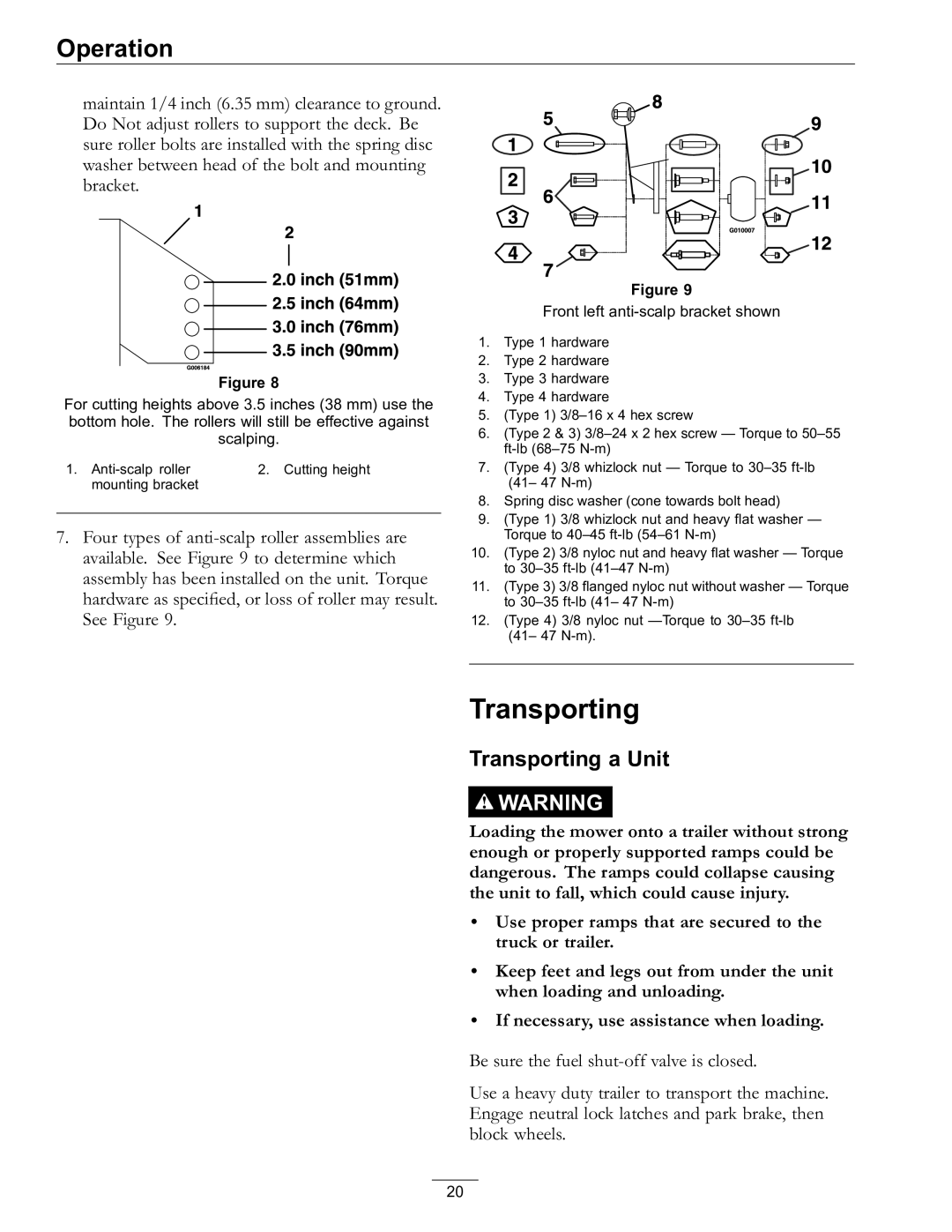 Exmark 4500-528 manual Transporting a Unit 