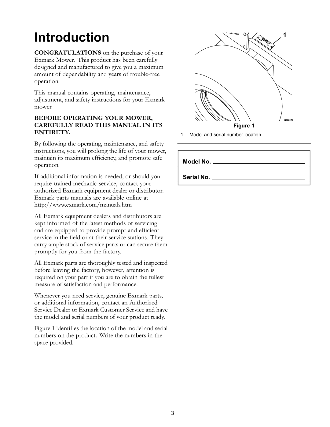 Exmark 4500-528 manual Introduction 