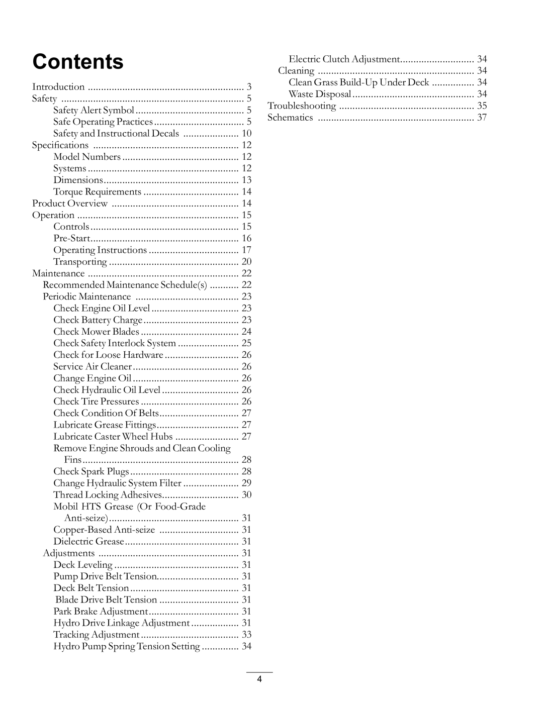 Exmark 4500-528 manual Contents 