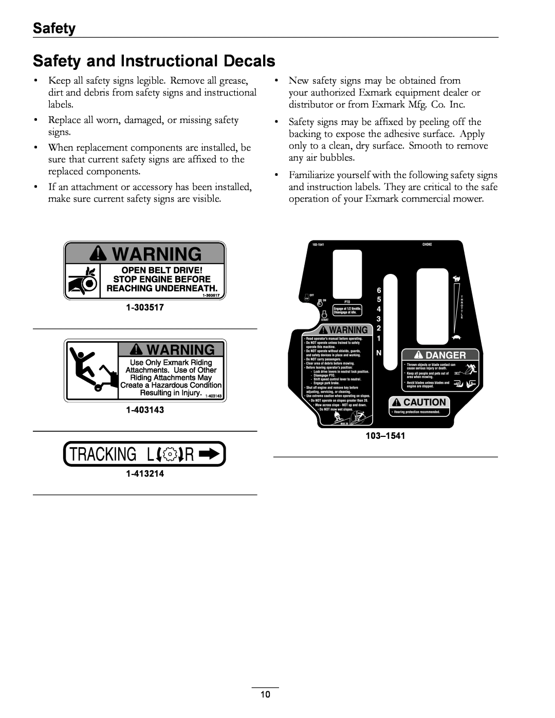 Exmark 4500-528 manual Safety and Instructional Decals 