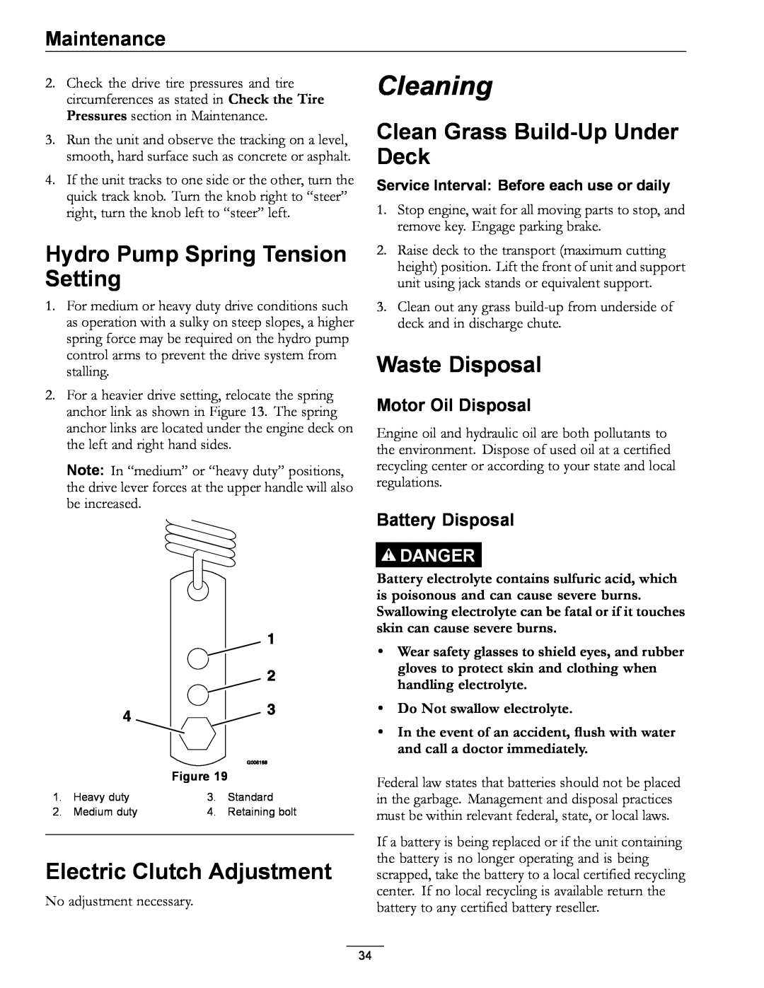 Exmark 4500-528 Cleaning, Hydro Pump Spring Tension Setting, Electric Clutch Adjustment, Clean Grass Build-Up Under Deck 