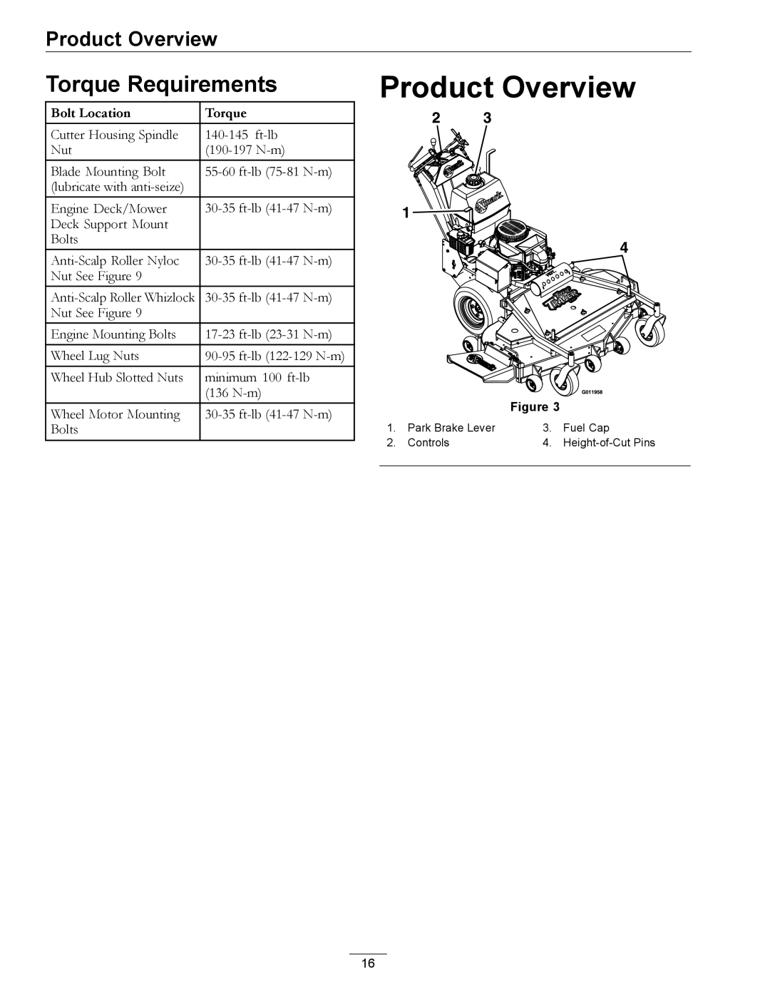 Exmark 4500-540 Rev. B manual Product Overview, Torque Requirements 