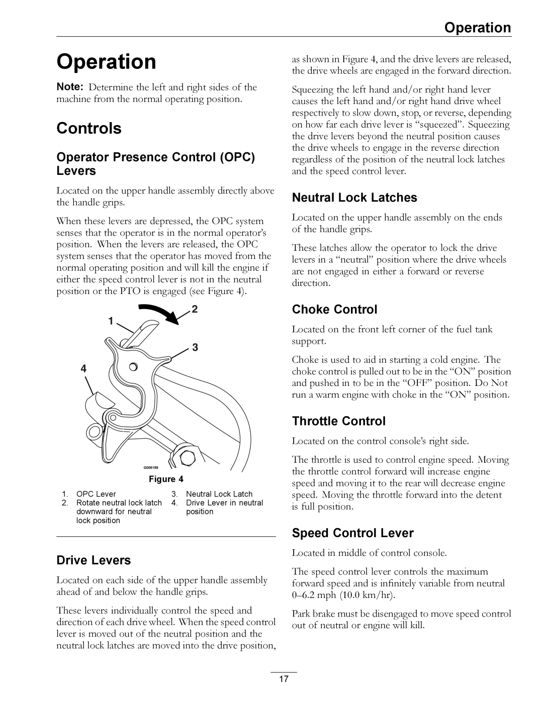 Exmark 4500-540 Rev. B manual Operation, Controls 