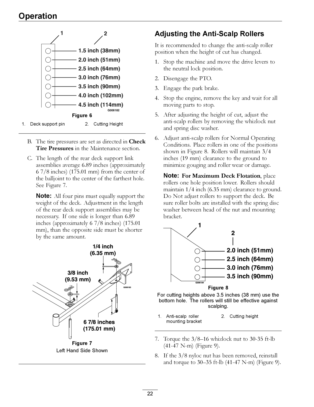 Exmark 4500-540 Rev. B manual Adjusting the Anti-Scalp Rollers 