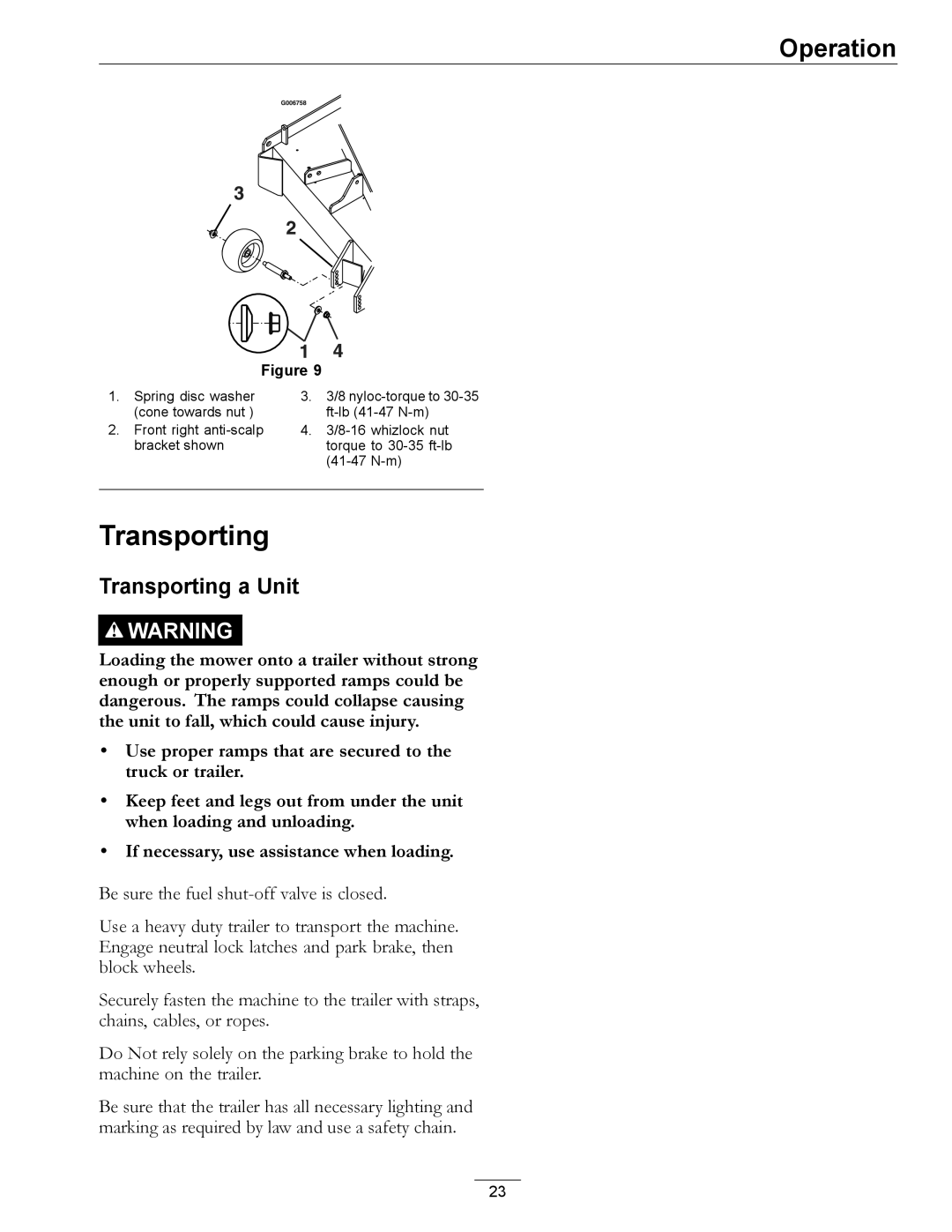 Exmark 4500-540 Rev. B manual Transporting a Unit 