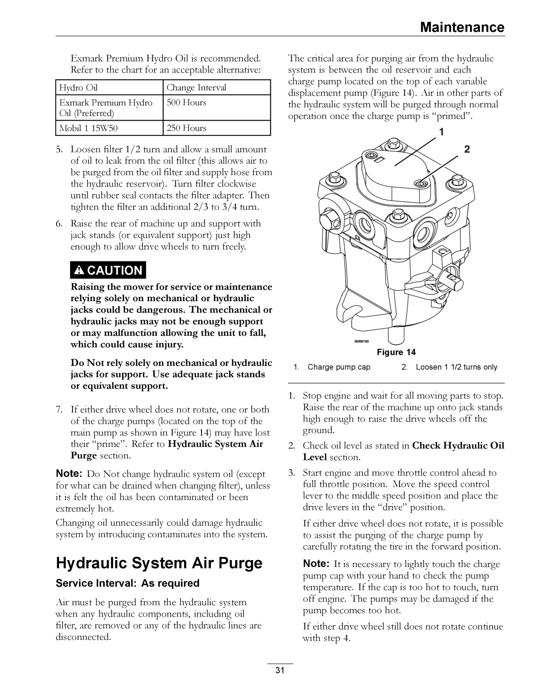 Exmark 4500-540 Rev. B manual Hydraulic System Air Purge 