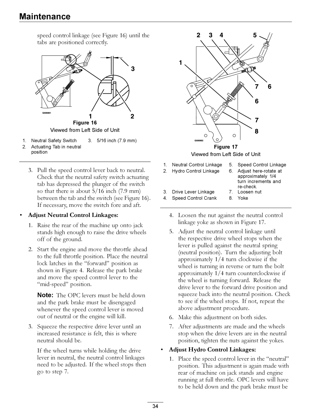 Exmark 4500-540 Rev. B manual Adjust Neutral Control Linkages, Adjust Hydro Control Linkages 