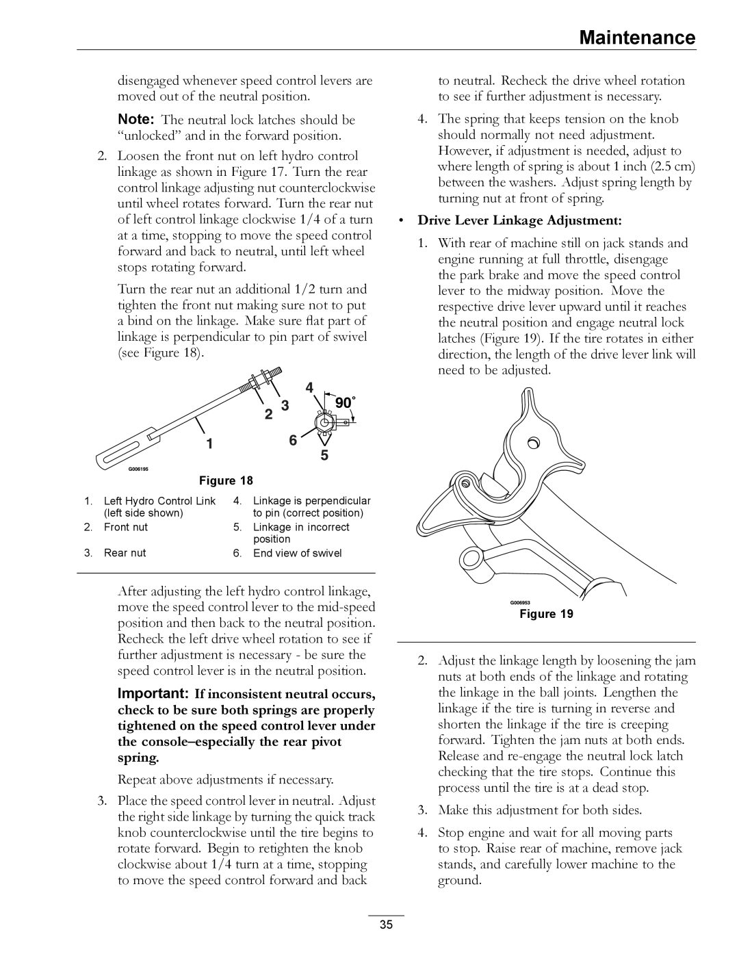 Exmark 4500-540 Rev. B manual Drive Lever Linkage Adjustment 