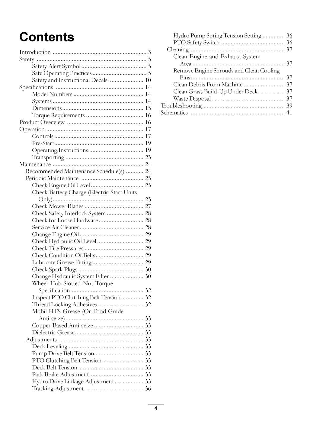 Exmark 4500-540 Rev. B manual Contents 