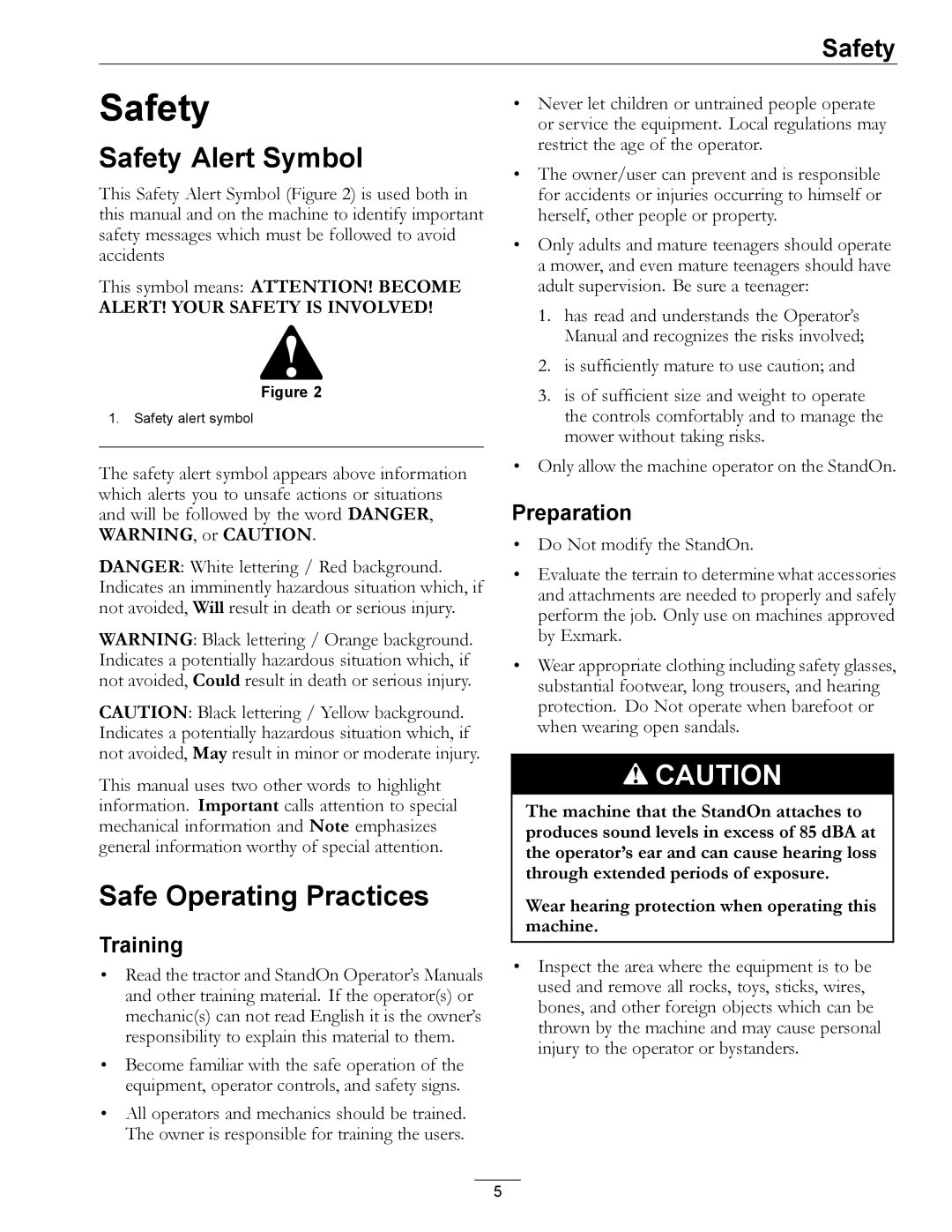 Exmark 4500-620 manual Safety Alert Symbol, Safe Operating Practices, Training, Preparation 