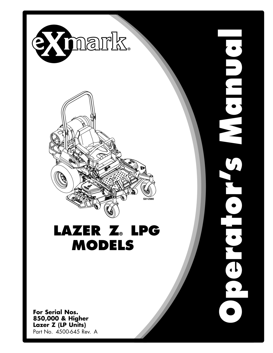 Exmark 4500-645 manual Lazer Z LPG Models 