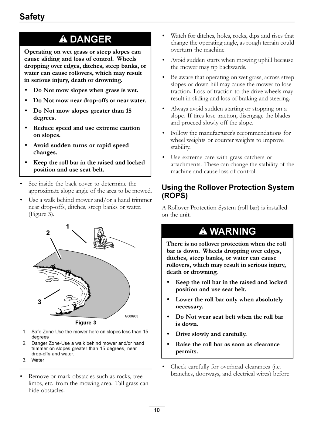 Exmark 4500-645 manual Using the Rollover Protection System Rops 