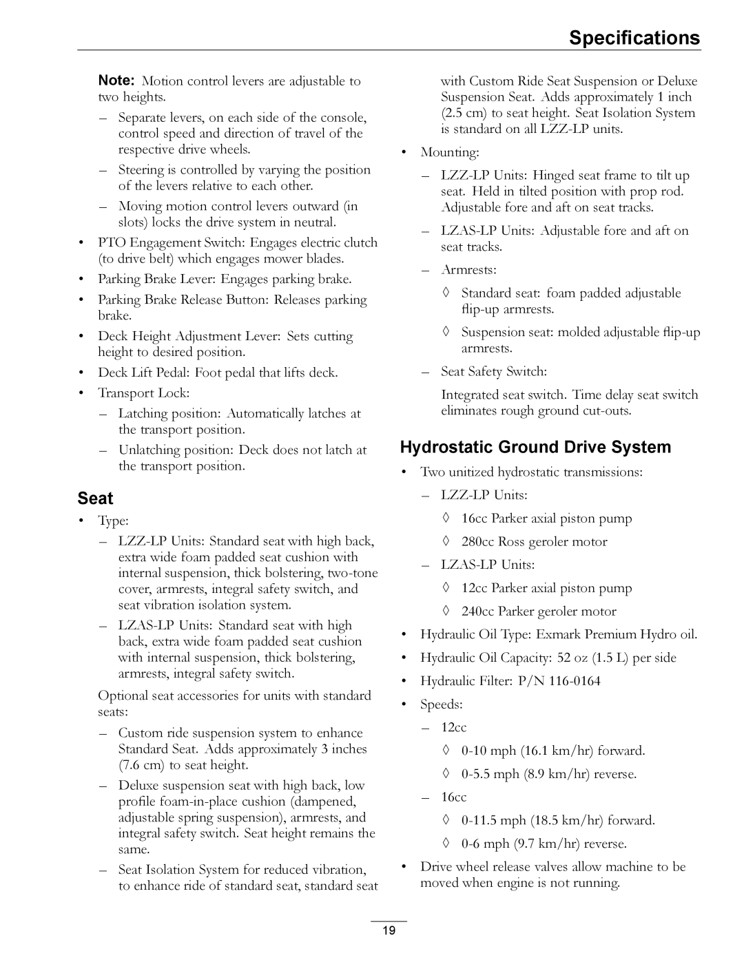 Exmark 4500-645 manual Seat, Hydrostatic Ground Drive System 