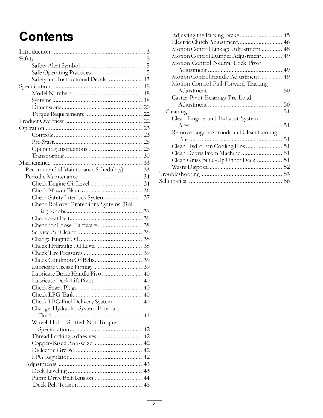 Exmark 4500-645 manual Contents 