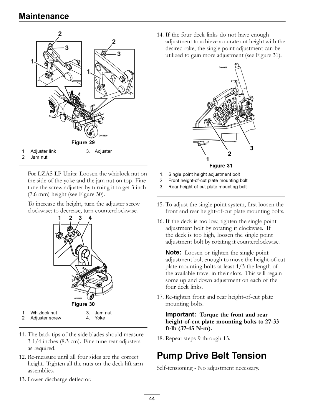 Exmark 4500-645 manual Pump Drive Belt Tension 