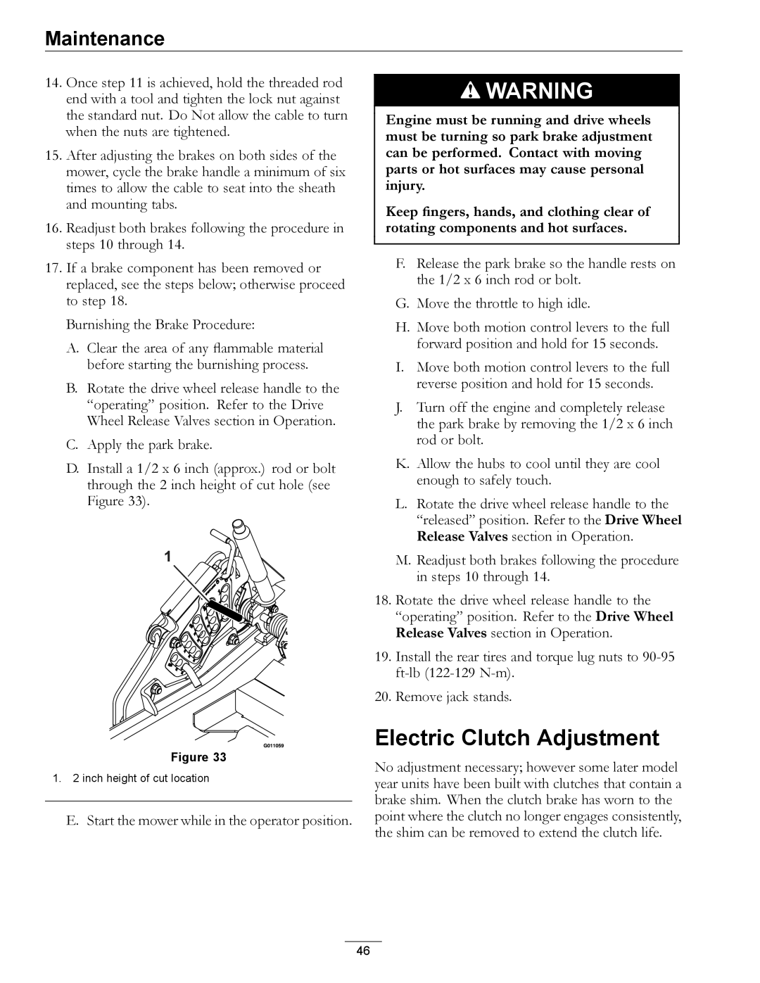 Exmark 4500-645 manual Electric Clutch Adjustment 